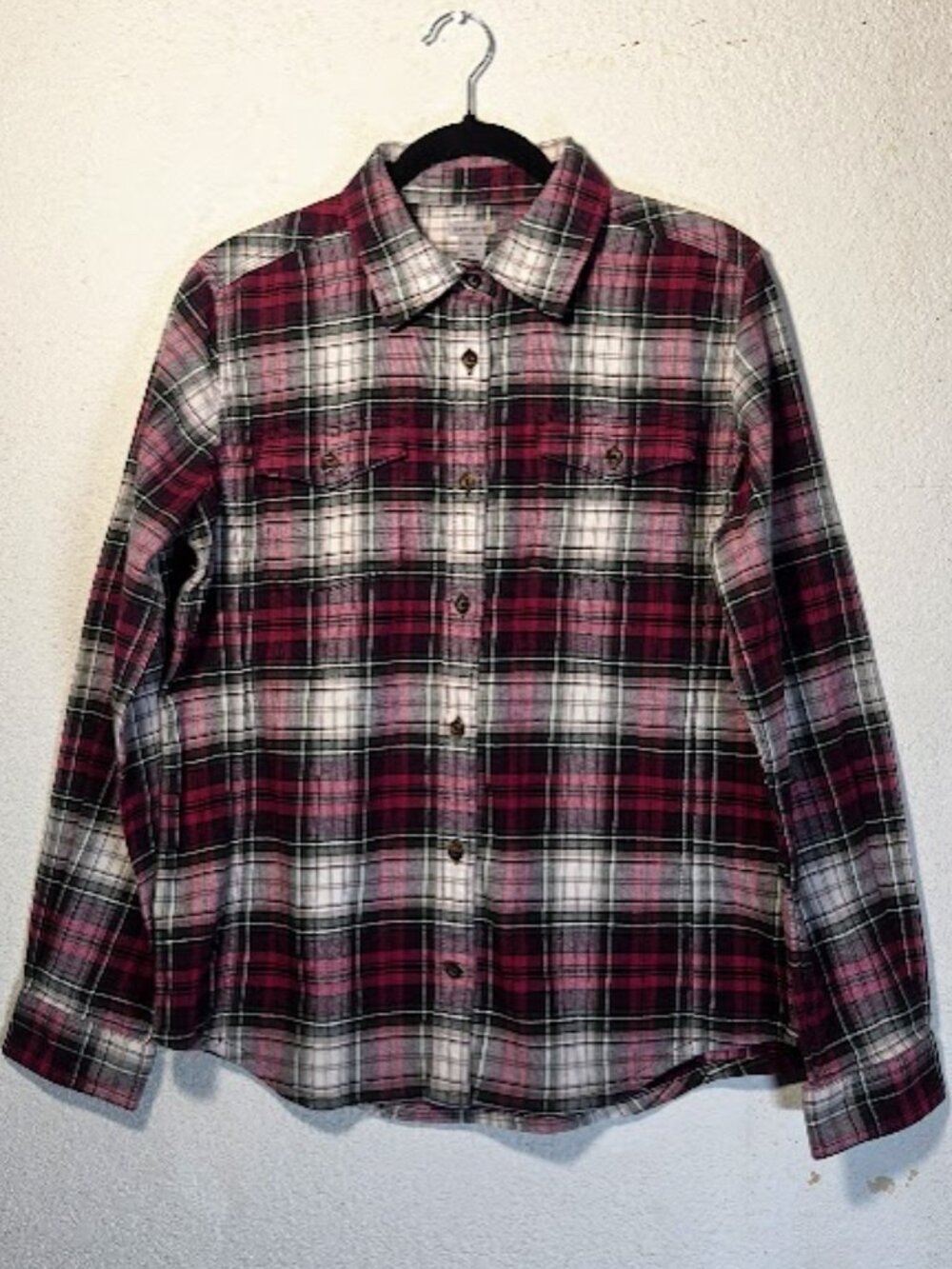 Carhartt Womens Pink Plaid Flannel Boyfriend Shirt Size: L 12/14